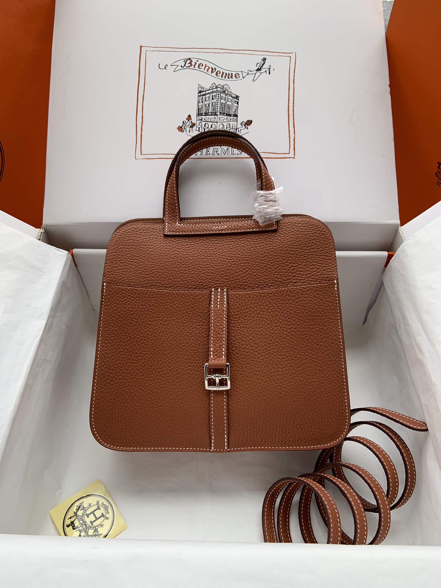 Hermes Halzan 25 Handbag Shoulder Bag In Brown Clemence Leather